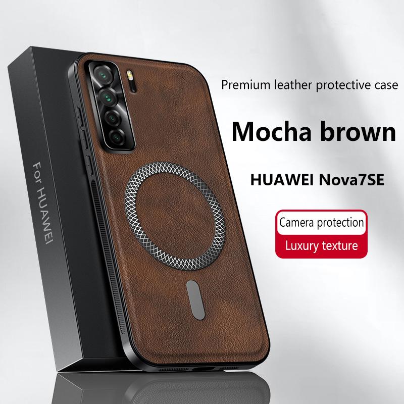 For Huawei Nova 7 SE Pro P40 Lite Case Magnetic Elegant Leather Wear-Resistant Lens Fully Covered Non-Slip Grip Edge Cover Shell