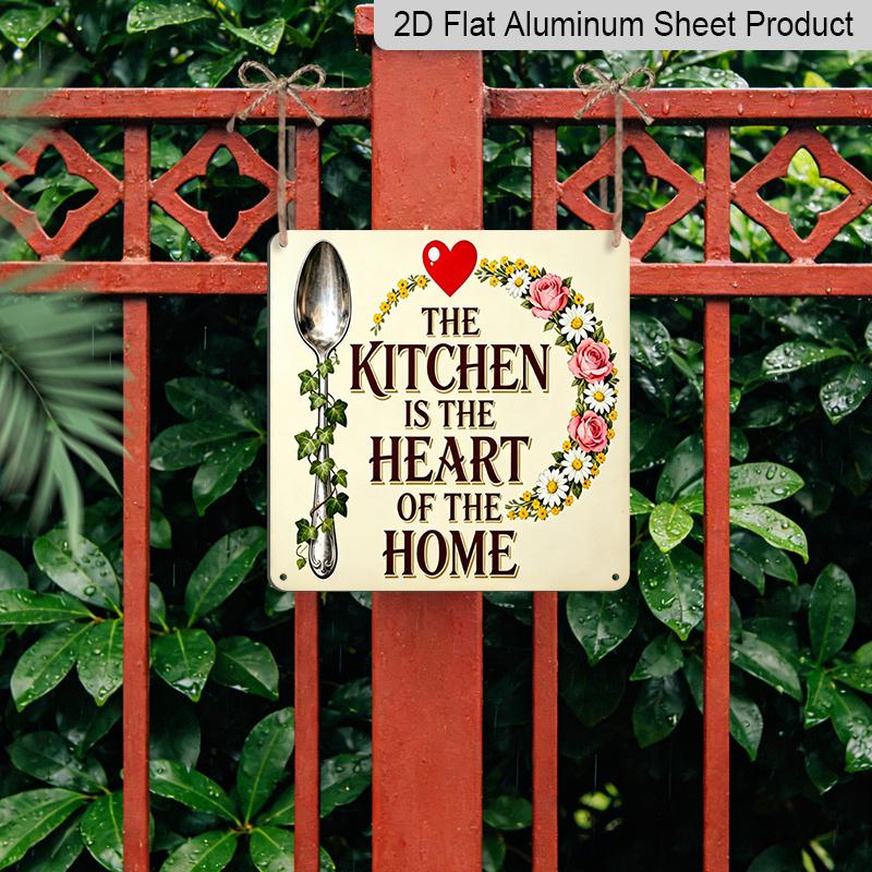 2D Flat -1pc, Outdoor Plaque & Wall Decor, "The Kitchen Is The Heart of The Home" Sign, Dining Room Wall Art, Cottage Decor, Cozy Country Style