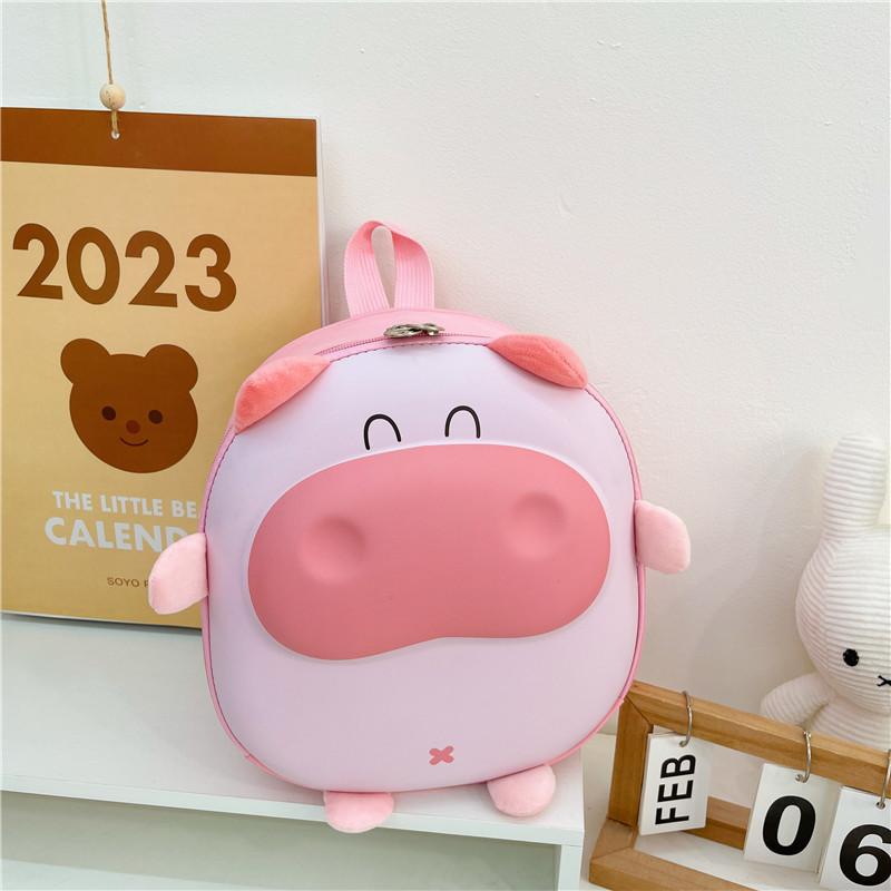 

Adorable Girls Cute Cow School Backpack Soft Nylon Animal Themed Kids Rucksack Pink Pig