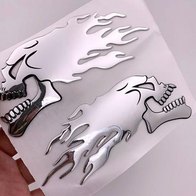 Motorsykkel Motorsykkel Tank Car Sliver Flaming Skull 3D Gel Sticker Decal L/R Pair