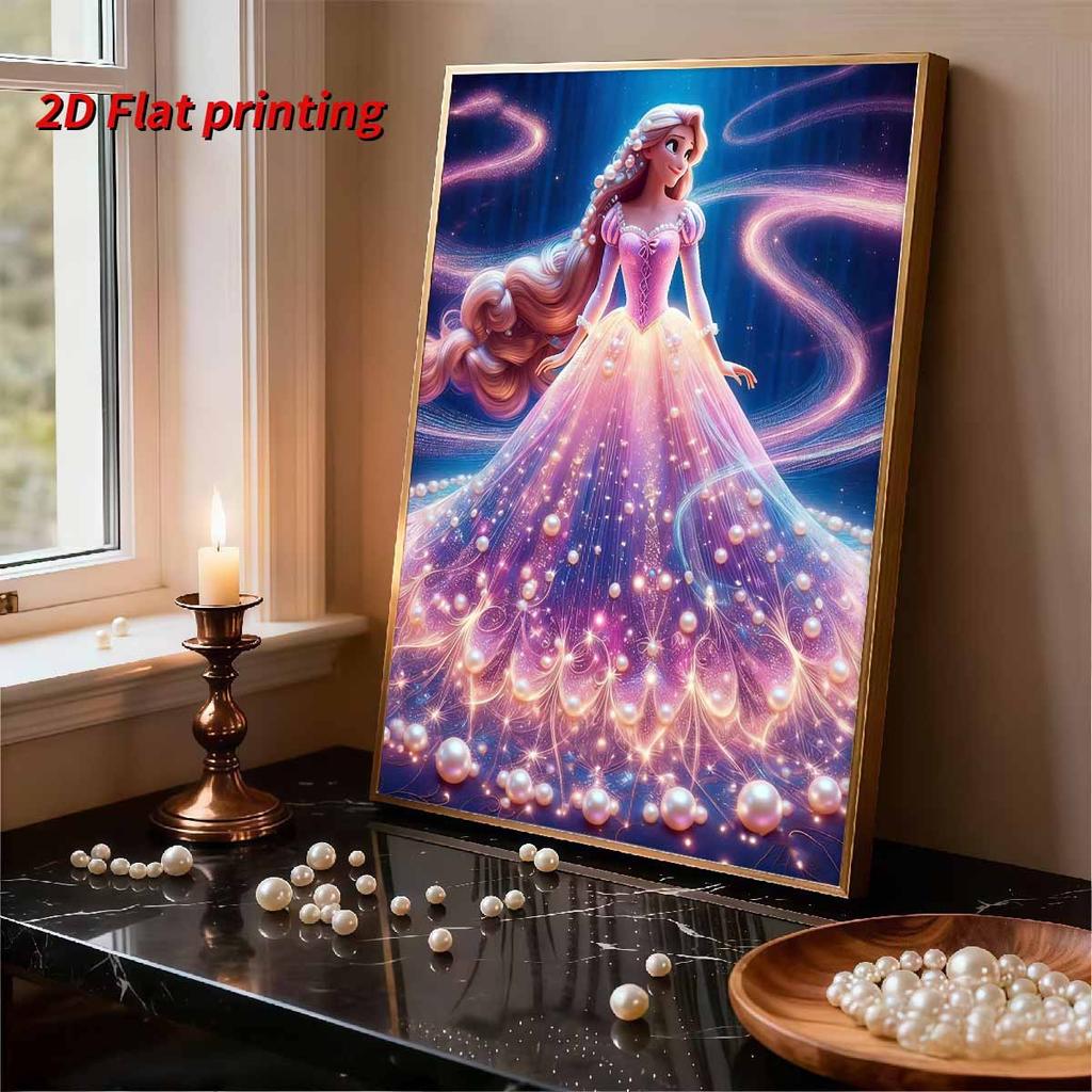 Rapunzel Series Pearl Effect Frameless Art | Long Hair & Flowing Gradient Gown Accents | Dreamy Art Decor for Modern Home & Gallery