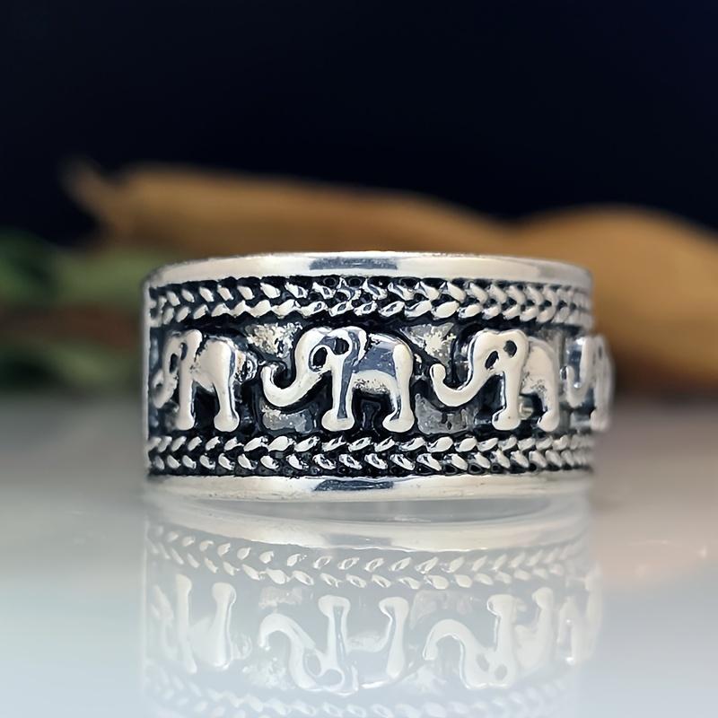 Klassischer Antiksilberfarbener Zinklegierungsring mit Elefantenmuster, Mode, Ehering, Partygeschenke