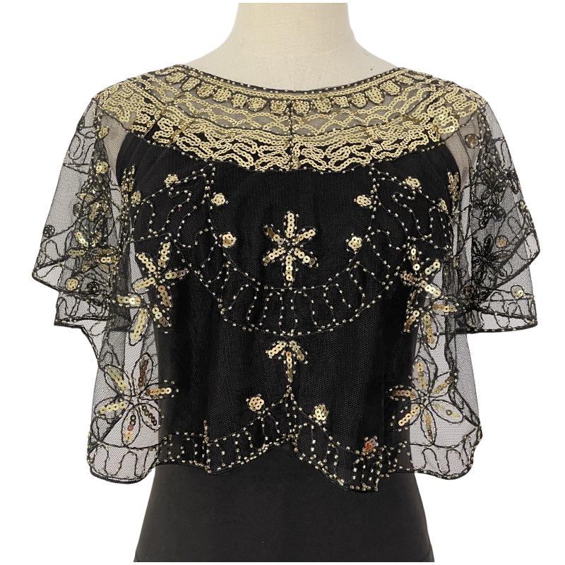 Dames Doorzichtige Sequins Kant Bolero Jasje - Bruiloft Sluier Schouder Sjaal.