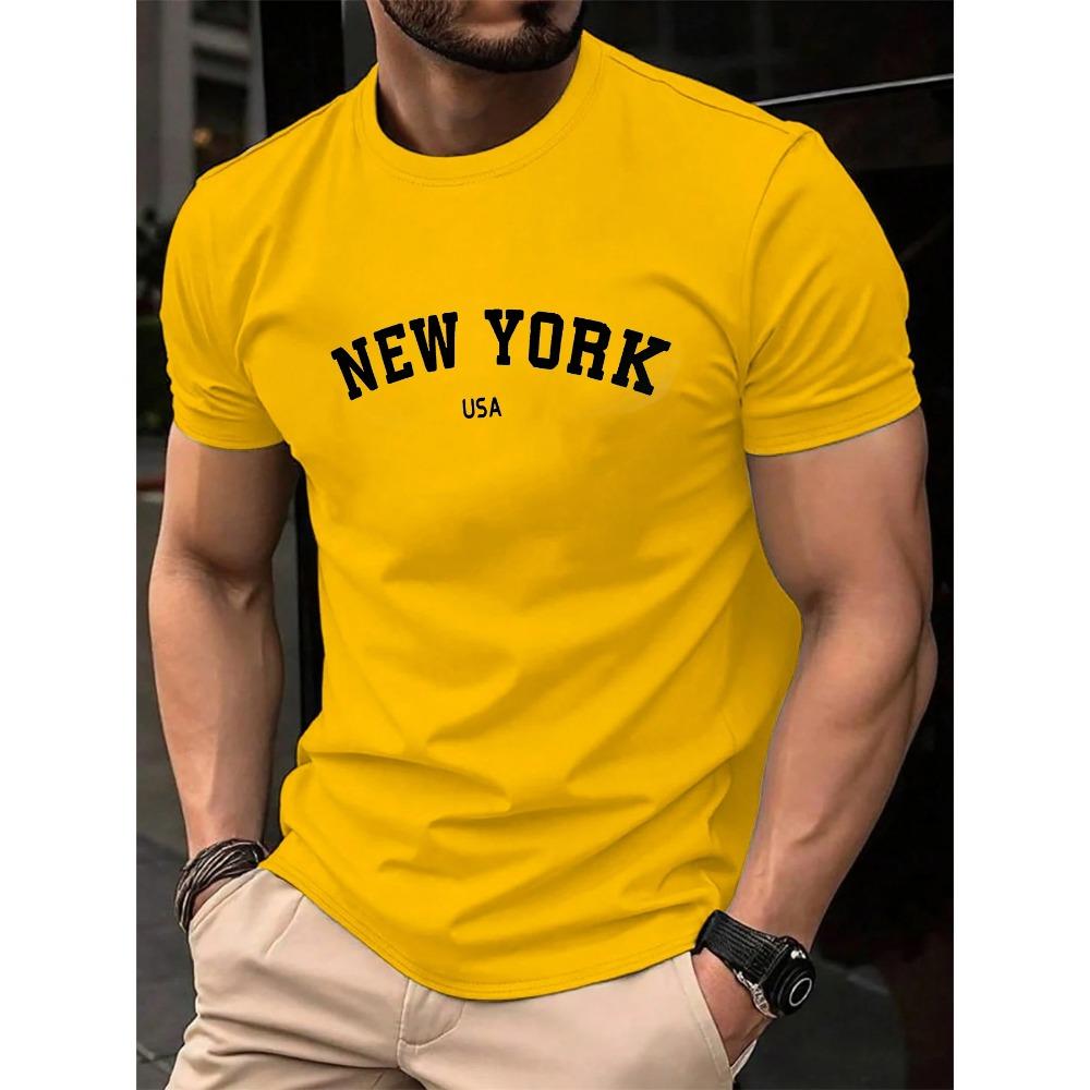Men's Summer Fashion Casual Loose Large New York American Letter Printed Round Neck Short Sleeve T-shirt Top