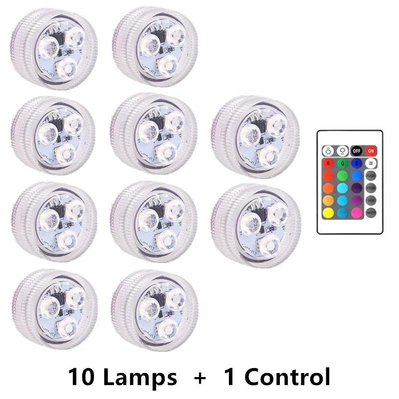 3LEDs Underwater RGB Submersible Lights with Battery Waterproof Swimming Pool Night Atmosphere Lamp Decor Wedding Party