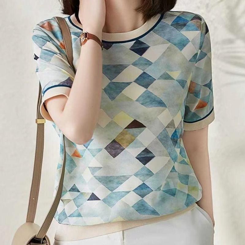 Summer Round Neck Vintage Printing T-shirt Women Short Sleeve All-match Pullover Top Ladies Loose Causal Tee