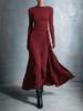 2025 Women's Autumn/Winter Solid Color Long Sleeve Wrap Dress with Knot Detail