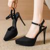Fashion Suede Leather 12cm High Heels Thin Heel Pointed Toe Mid Hollow Slingbacks Shoes Womens Waterproof Platform Party Prom Shoes