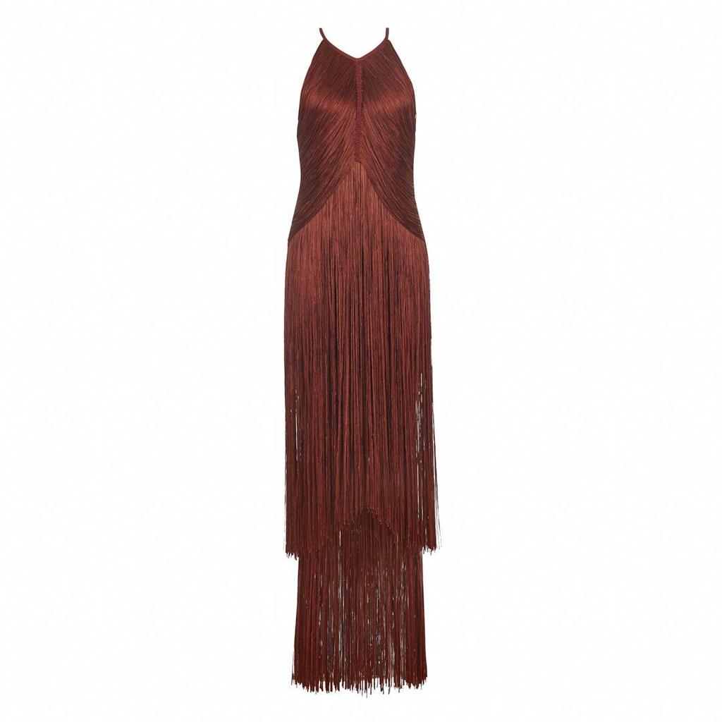 Women's Tassel Sleeveless Waist-Cinching Bandage Evening Gown
