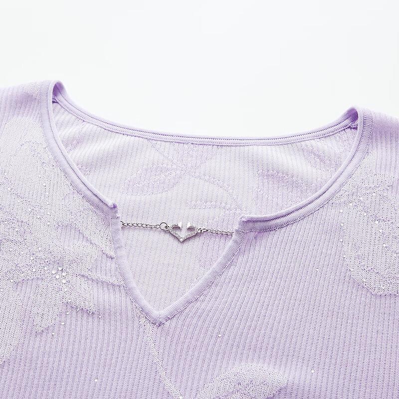 Zhaojun Women's Rose Jacquard V-Neck Silk Blend T-Shirt