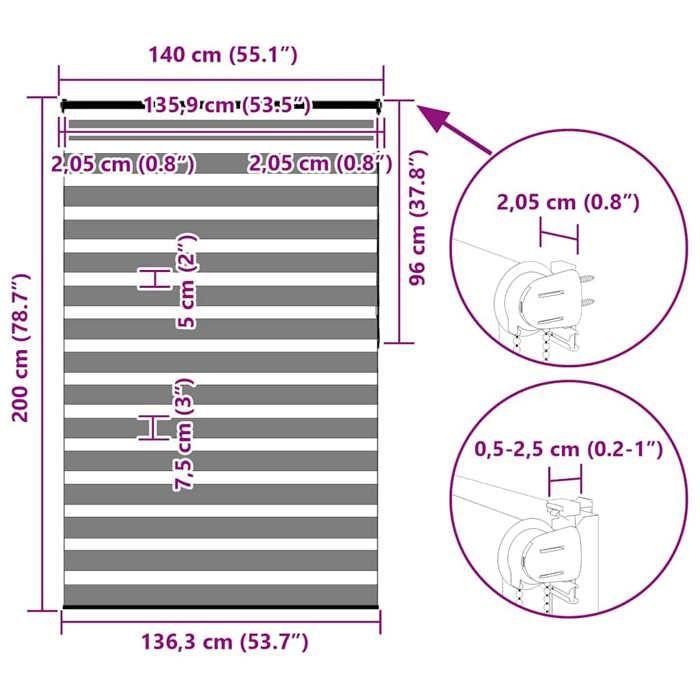 VidaXL Store zèbre gris clair largeur du tissu 135,9 cm polyester, store à enrouleur zébré, store zébré pour fenêtre, store 4014477