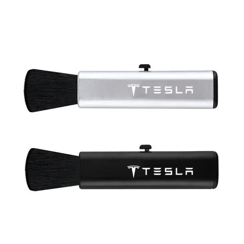 Car Sticker 2025 New Tesla Car Interior Cleaning Brush Portable Retractable Soft Hair Cleaner For Tesla Model Y S X 3 Roadster P