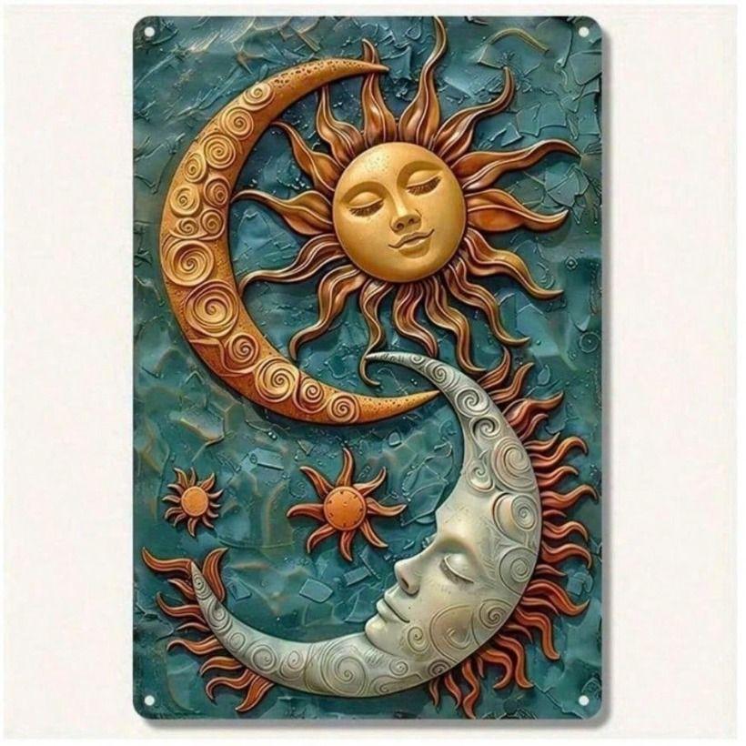 Metal Wall Art Sun Moon Mystic Galaxy Vintage Tin Sign