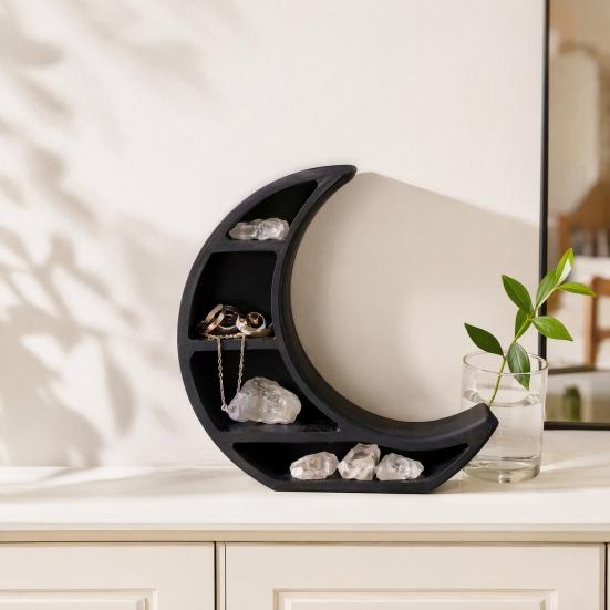 Crescent Moon Shape Storage Rack Faux Crystal Natural Stone Display Rack