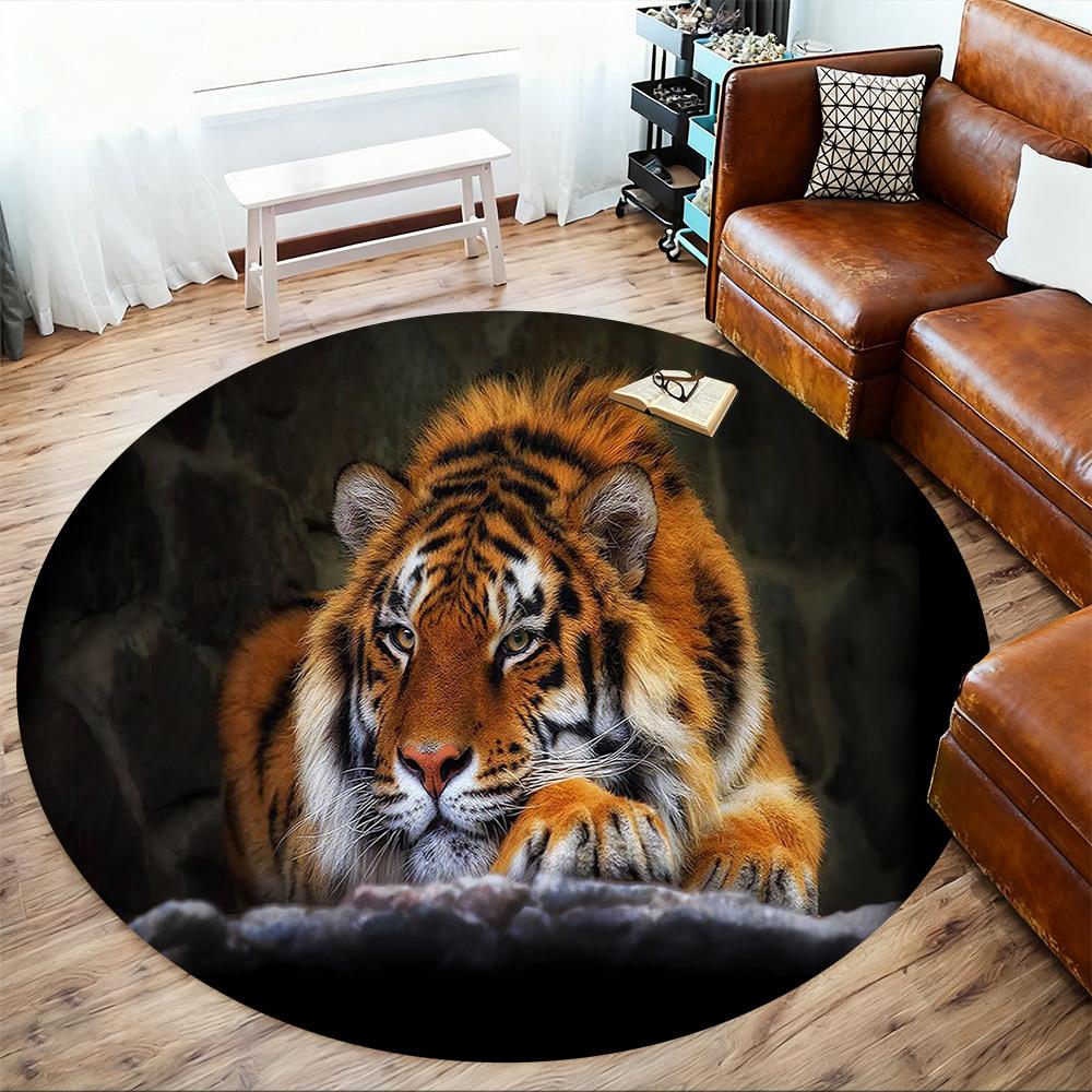1PC Tiger, Wildlife, Nature Round Chair mat Area Rug - Non-Slip, Floor Mat for Office, Bedroom, home decor Christmas Gift c0528109