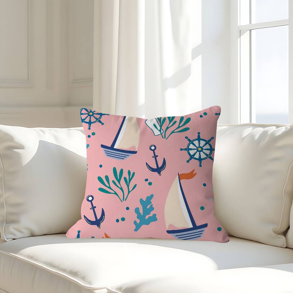 

Cartoon Ship Pillow Case Removable Washable Cushion Cover – All-Season Soft Linen 16x16Inch