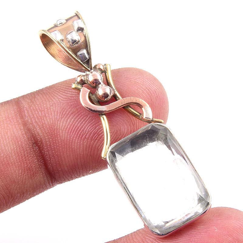 

Natural Crystal Quartz 925 Solid Sterling Silver Gift TwoTone Pendant 1.75 Q2p49
