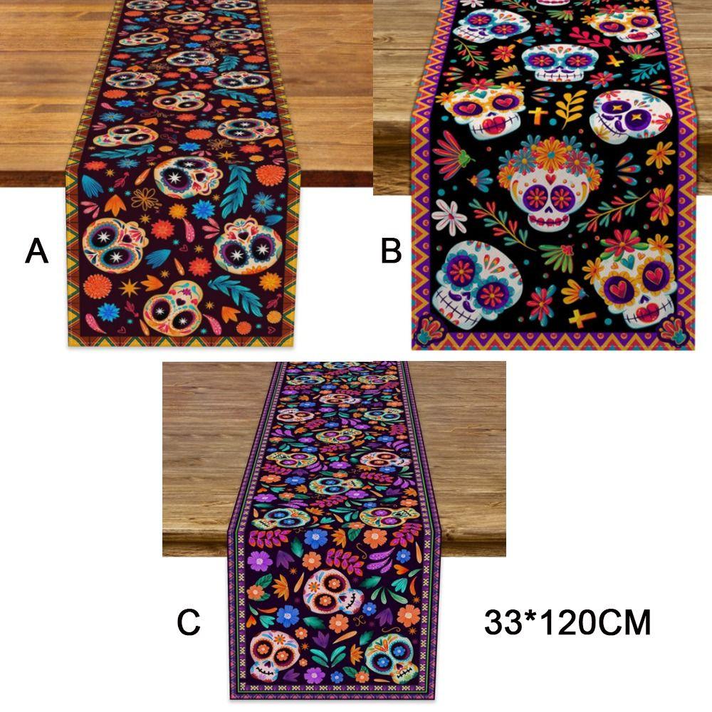 Skeleton Tablecover Linen Tablecloth Banquet Skull Table Runner  Day of The Dead