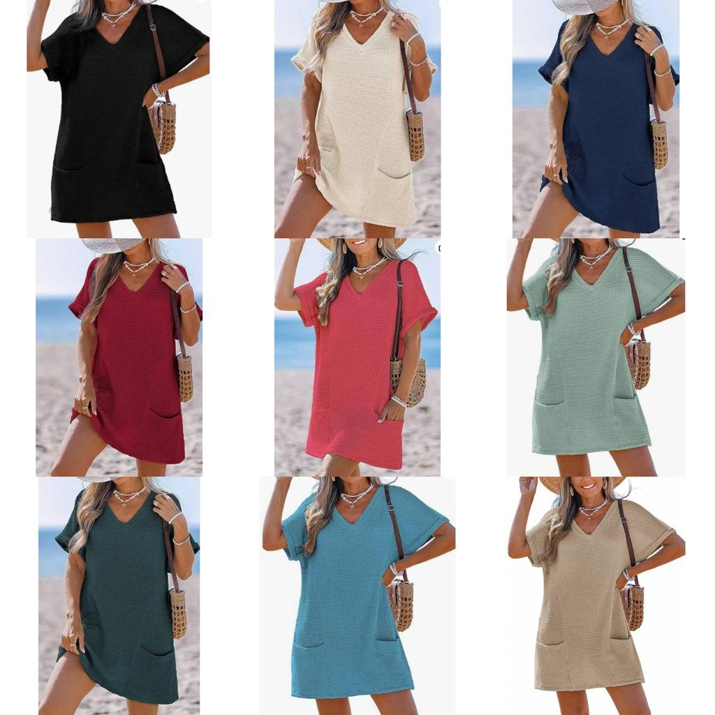 Copricostume da Spiaggia con Tasche e Scollo a V per Donna Yoga e Vacanze