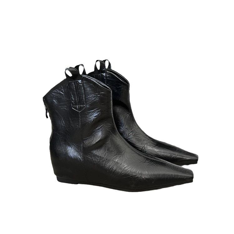 Pointed inner height increase small short boots women's 2025 new autumn and winter single boots elastic thin boots V-port short Chelsea boots