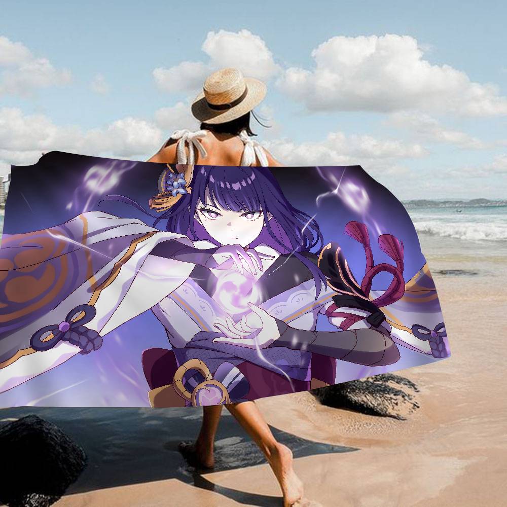 Raiden Shogun Genshin Impact Microfiber Blanket Quick Drying Beach Towels Oversized Printing Super Absorbent Pool Towel Blanket
