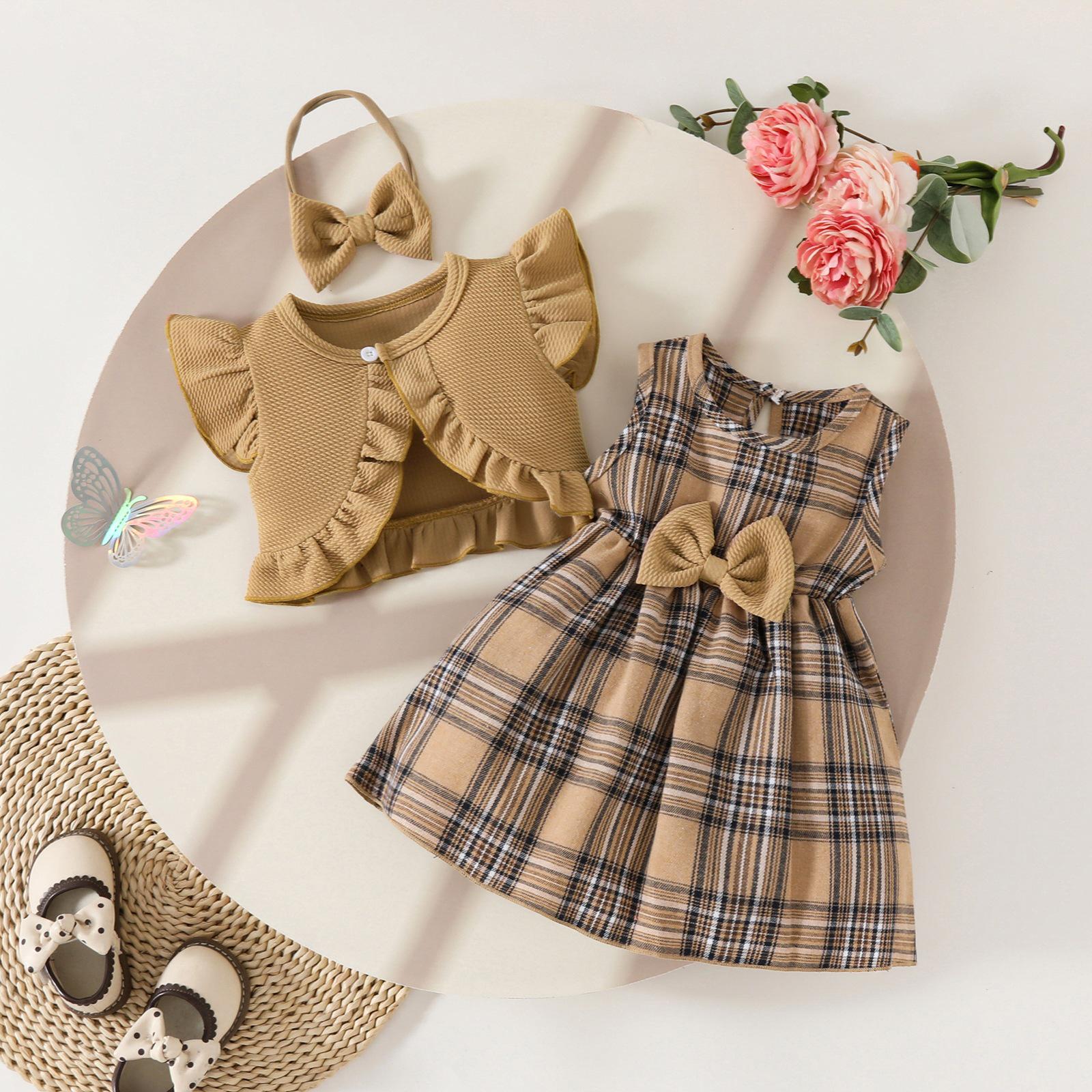 Baby Girls Summer Sleeveless Plaid Dress & Jacket Set 3 Years светло-коричневого