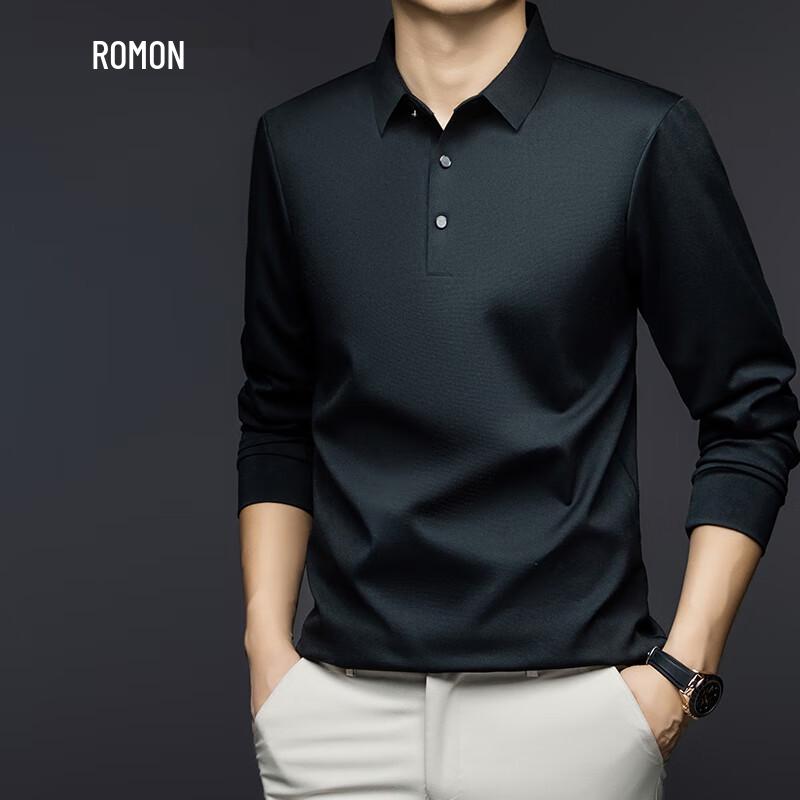 Romon Men's Anti-Wrinkle Long-Sleeve Polo T-Shirt