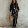 2026 Womens Loose Fit Solid Color Two-Piece Set T-Shirt Midi Skirt Casual Outfit