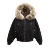 Women's Winter Guochao Zuo Furry Hooded Parka - Super Thick, Water-Washed, Loose Fit Cotton Coat