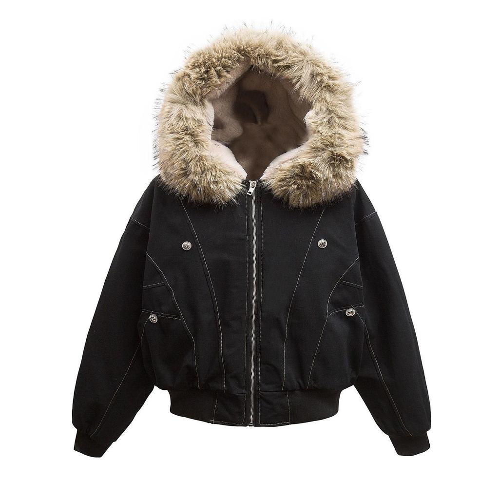 Women's Winter Guochao Zuo Furry Hooded Parka - Super Thick, Water-Washed, Loose Fit Cotton Coat