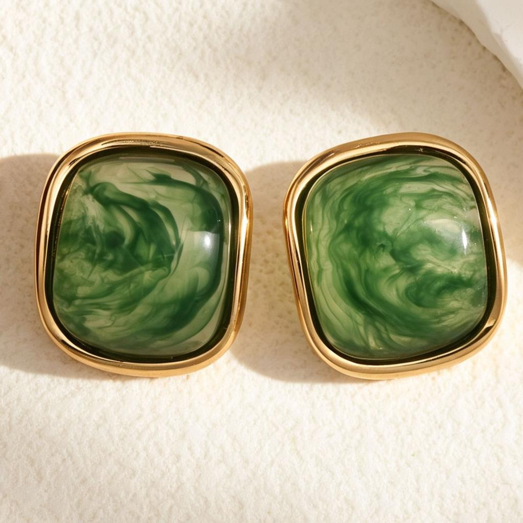 Exaggerated Gradient Retro Luxury Geometric Resin Hoop Earrings Stainless Steel Stud Earrings For Women