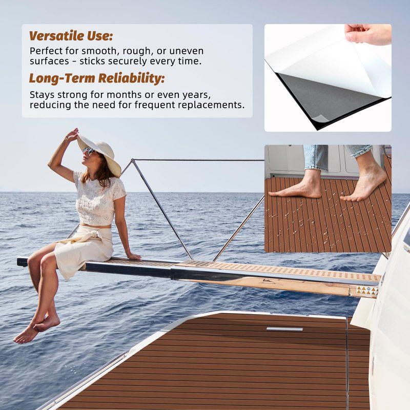 Tapis de pont de bateau en mousse EVA marron foncé imitation teck, revêtement de sol antidérapant pour yacht, autocollant, 2400 x 450 x 6 mm