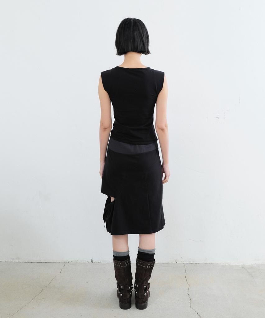 Sillot [1St Reorder] Tie-Up Slit Jersey Midi Skirt (Black)