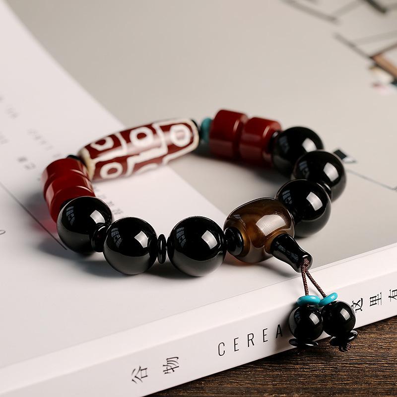 Natural Nine-eye Beads Bracelet Male and Female Vintage Black Agate Bracelet Buddha Beads Jewelry