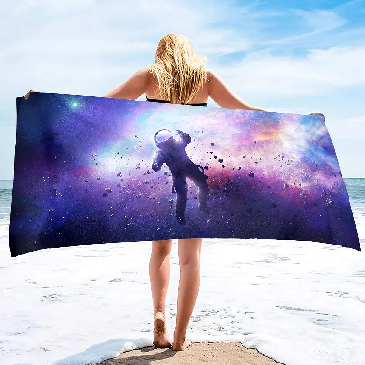 

Cute Astronaut Galaxy Beach Towel for Women Men Summer Seaside Surfing Quick Dry Swimming Cover Microfiber Travel Spa Bath Towel W30*H60(CM)