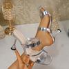 European‑American Spring Fashion Elegant Square‑Toe Stiletto High‑Heel Shoes, Sexy Gold & Red High‑Heel Slide Sandals for Women