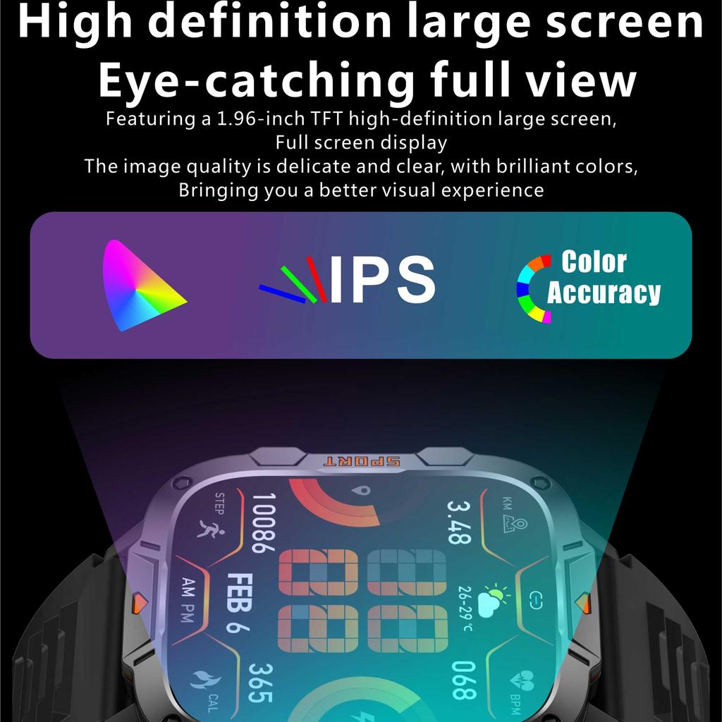 2025 New Military Grade Smart Watches Men 1.96" AMOLED 5ATM Waterproof Sports FitnessTracker BT Call Smartwatches Women For IOS