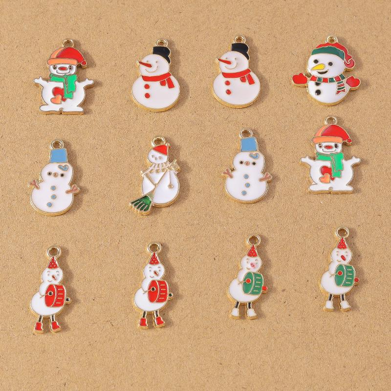 10pcs Enamel Christmas Tree Snowman Pendant Charms for Jewelry Making Christmas Earrings Necklaces DIY Accessories Supplies