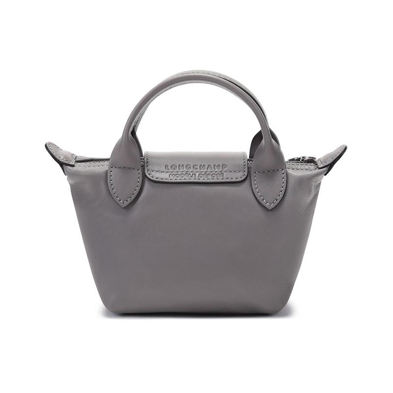 Longchamp Le Pliage Cuir Minimalist Fashion Solid Color Lambskin Dumpling Bag Tote Shoulder Crossbody Mini Women bags Dove-Gray 10147757P55