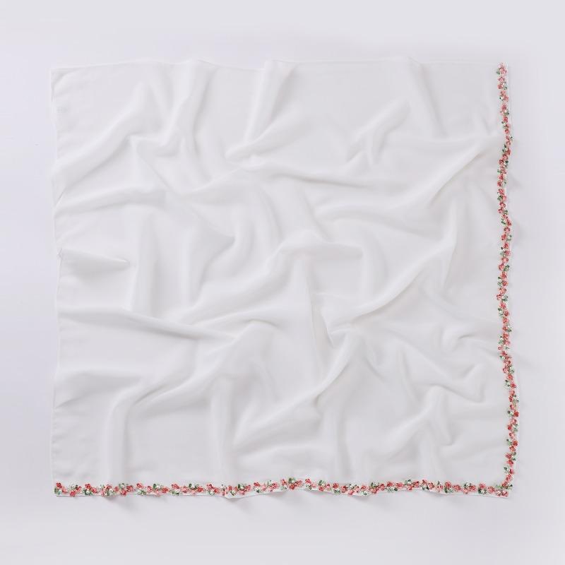 Chiffon small flower lace bead scarf Malaysian headscarf Hui gauze scarf female fresh and sweet square scarf