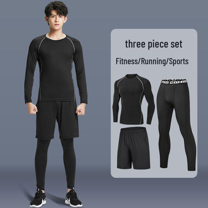 Pánské rychleschnoucí sportovní oblečení z ledového hedvábí s těsným střihem: Set s krátkým rukávem a pětibodovými kalhotami na letní fitness a běh