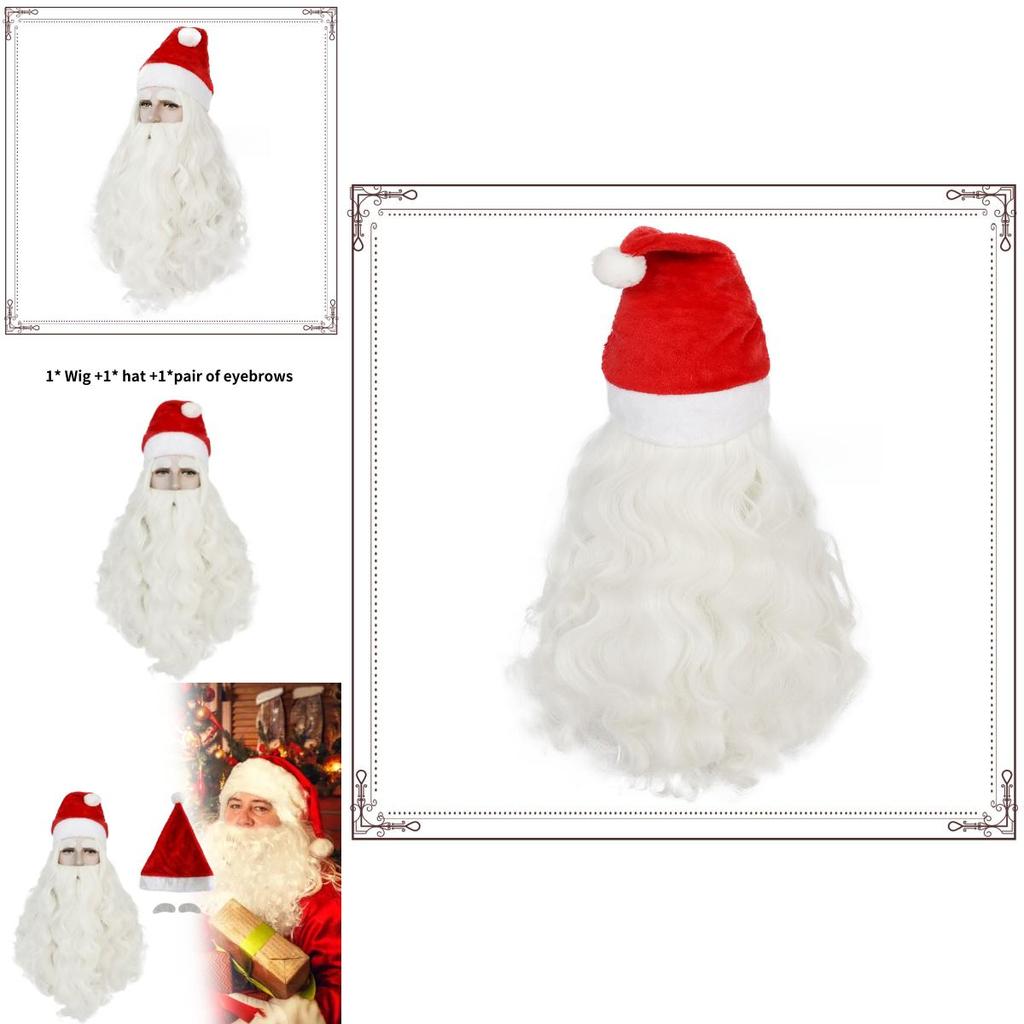 Christmas Santa Wig And Beard Set For Men With Long White Hair For Holiday Party Costumes