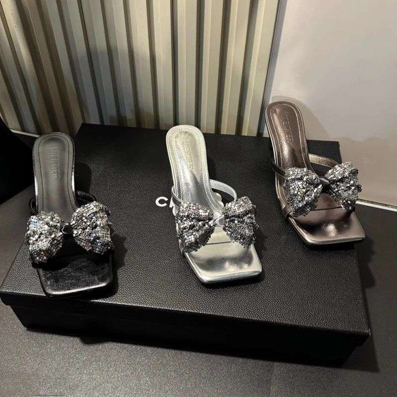 Milo Cat Niche Design Premium Bow One-word Drag Summer 2025 New Comfortable High-heeled Popular Sandals