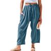 2026 Spring/Summer Women's Elastic Waist Pleated Mid-Waist Straight-Leg Loose Casual Cropped Pants