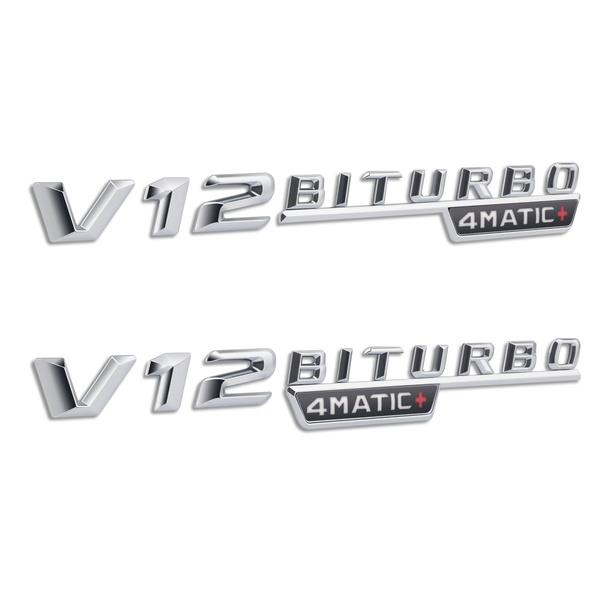 2pcs V12 BITURBO 4MATIC Logo Letters Sticker For C E S G Class SL ML W221 W205 W210 W211 W212 Fender Badge Decal