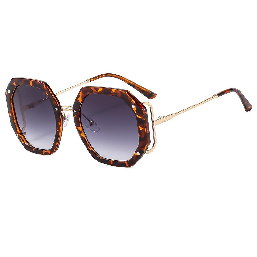New Personalized Rice Nail Polygonal Large Frame Sunglasses Ins Fashion Women's Trend Hollow Metal Sunglasses