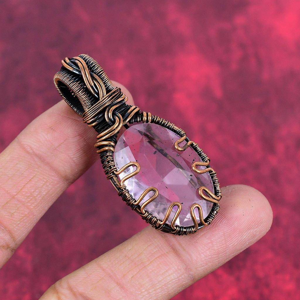 Faceted Pink Kunzite Pendant Copper Wire Wrapped Gemstone Pendant Handmade Jewelry Brand New Pendant Gifts for Mom Beautiful  Copper Jewelry