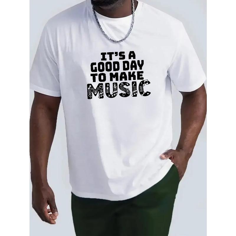 

European sizes Music-Inspired Men s T-Shirt with Trendy Lettering - Casual Round Neck, Short Sleeve, Stretch Fabric, Machine Washable 4XL білий
