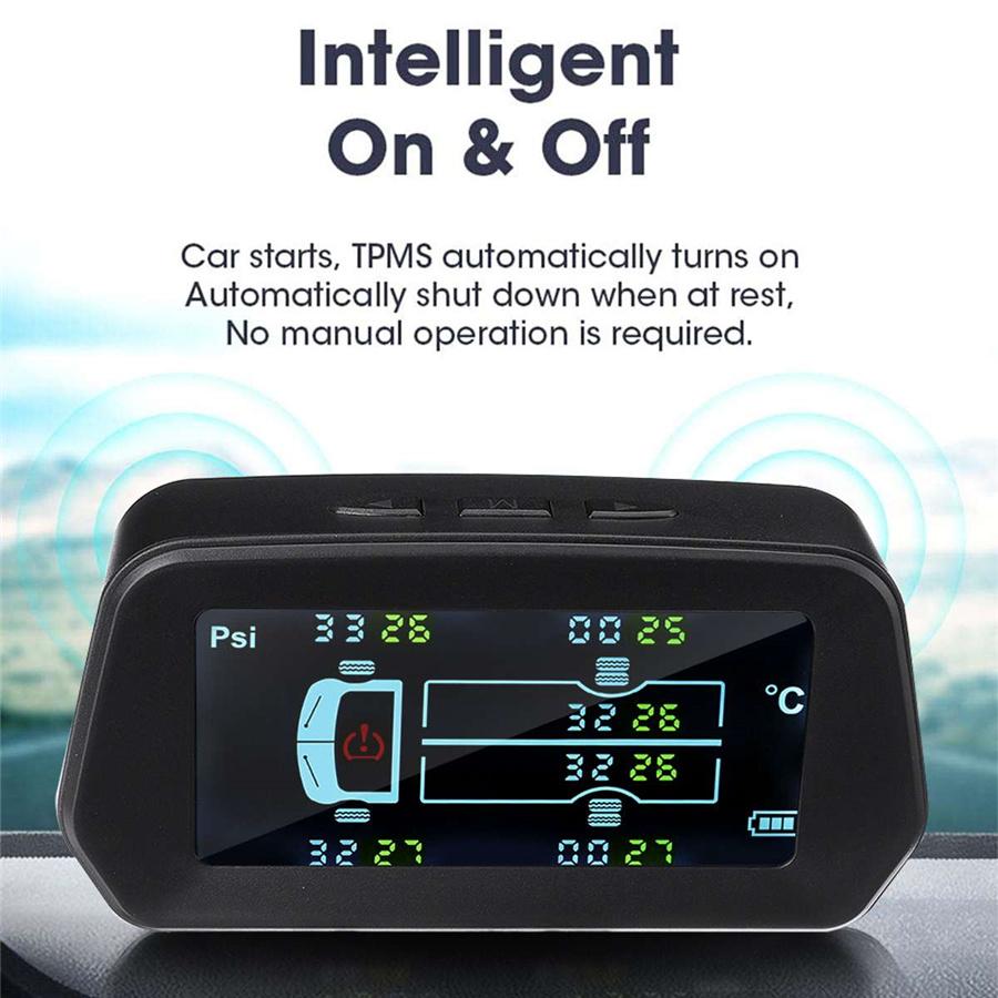 8 Bar Car TPMS Tyre Pressure System Solar Power LCD Display W/6 External Sensors
