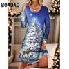3D Colorful Christmas Tree Pattern Print Dress Women Winter New Year Full Dress Big Size Long Sleeve O-Neck Casual A-Line Dress